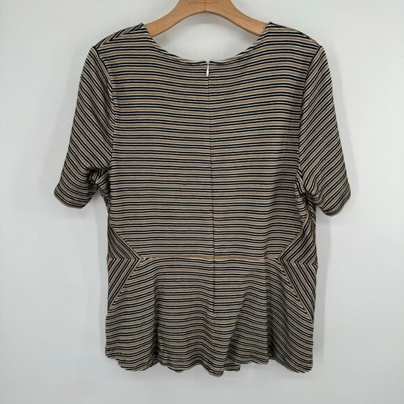 Talbots womens top tunic peplum black tan striped knit size 1X plus short sleeve - Picture 9 of 10